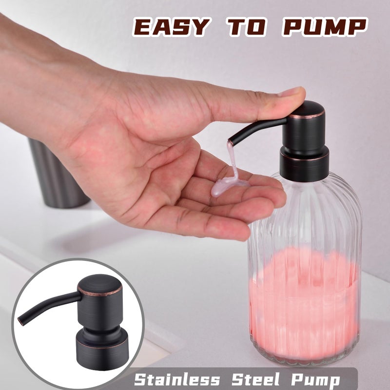 Leetcp 16Oz Clear Glass Soap Dispenser with Rust Proof Bronze Stainless Steel Pump, Refillable Bathroom Soap Dispenser with Vertical Stripe, Oil Rubbed Bronze Pump Kitchen Dispensers - Image 3